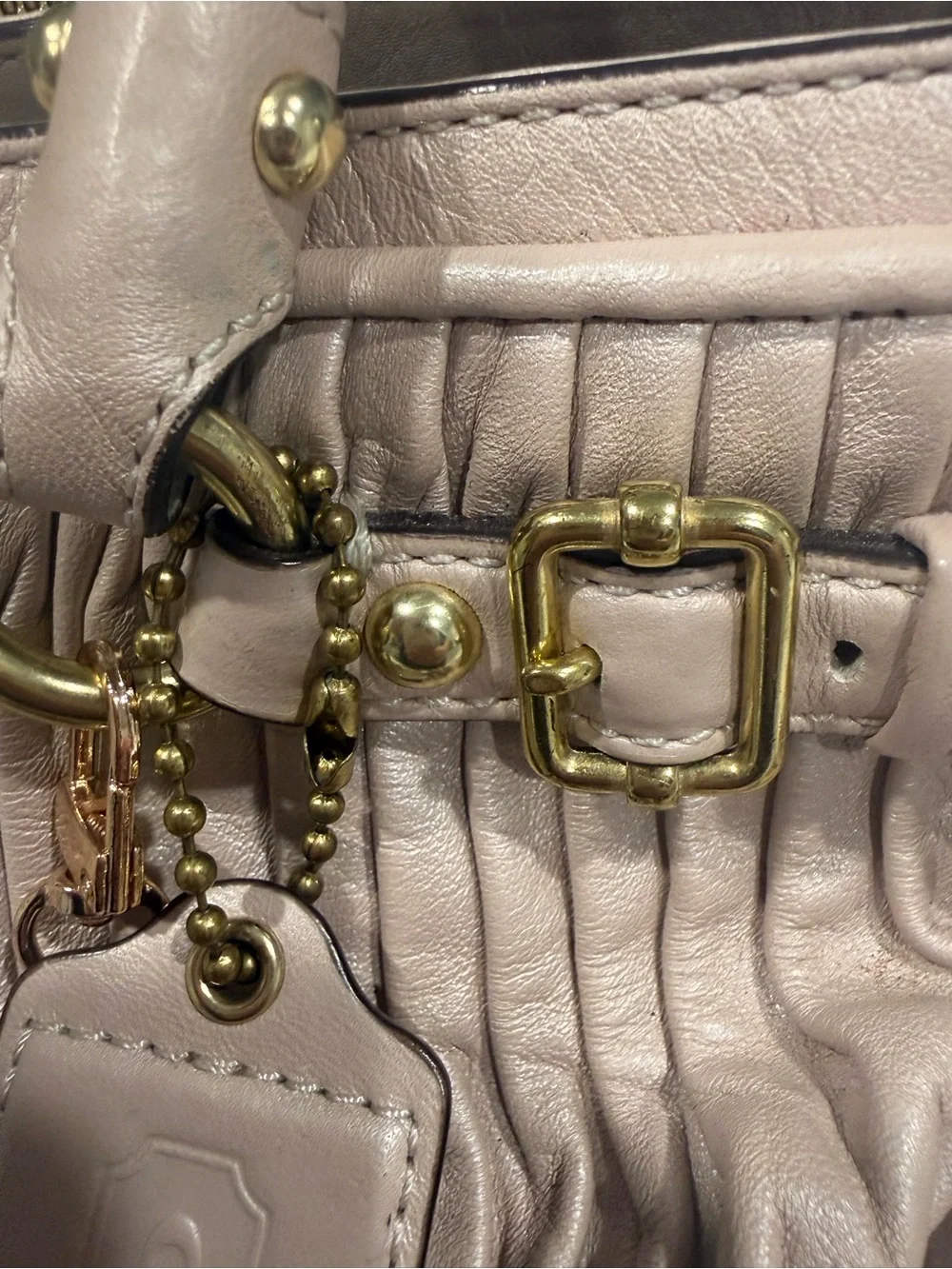 Coach Pleated Pebbled Leather Satchel in Blush